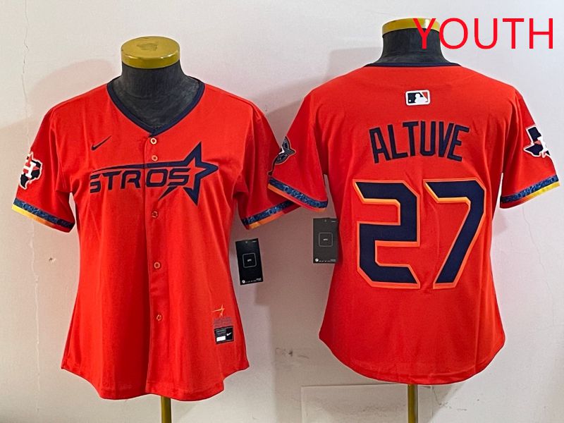Youth Houston Astros #27 Altuve Orange Fourth generation Joint Name Nike 2025 MLB Jersey style 1->youth mlb jersey->Youth Jersey